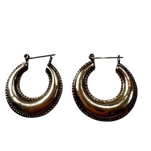 Vintage large heavy 11g carved STERLING SILVER HOOP EARRINGS HINGED LOCK